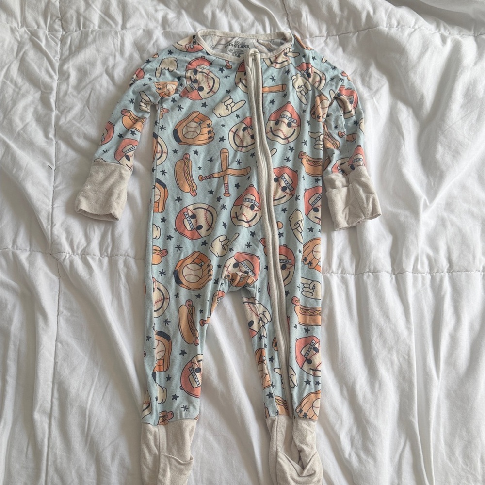 Baby Light Blue Printed Footed One-Piece Pajamas Bamboo Zip